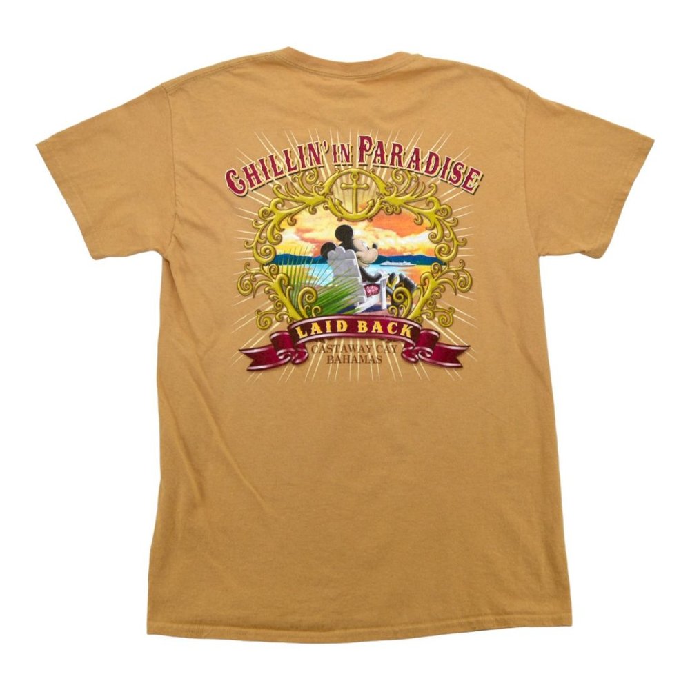 Disney Mickey Mouse Shirt Medium Tan Bahamas Cruise Graphic Tee Cotton Logo Mens